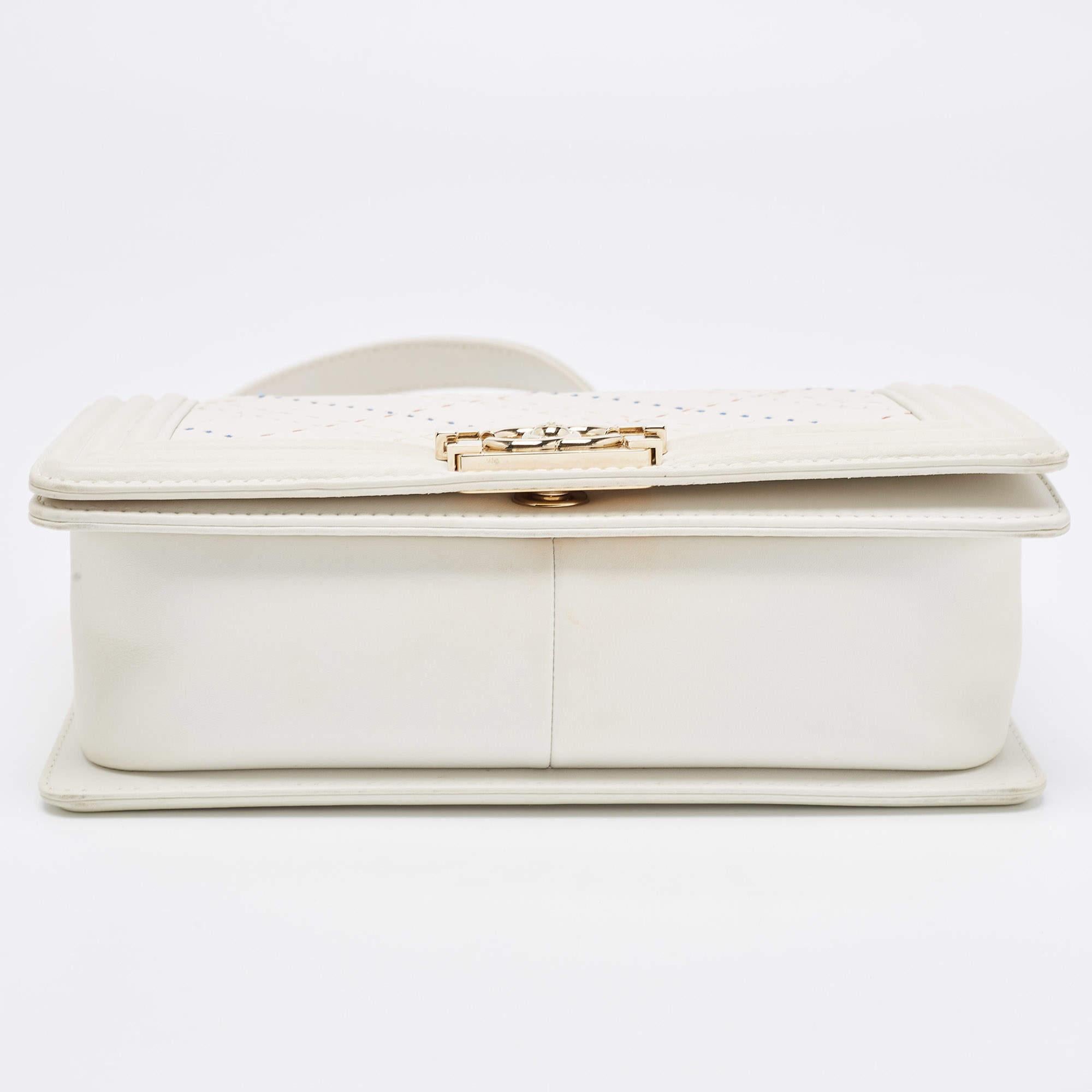 Chanel White Stitch Quilted Leather Medium Boy Flap Bag 1