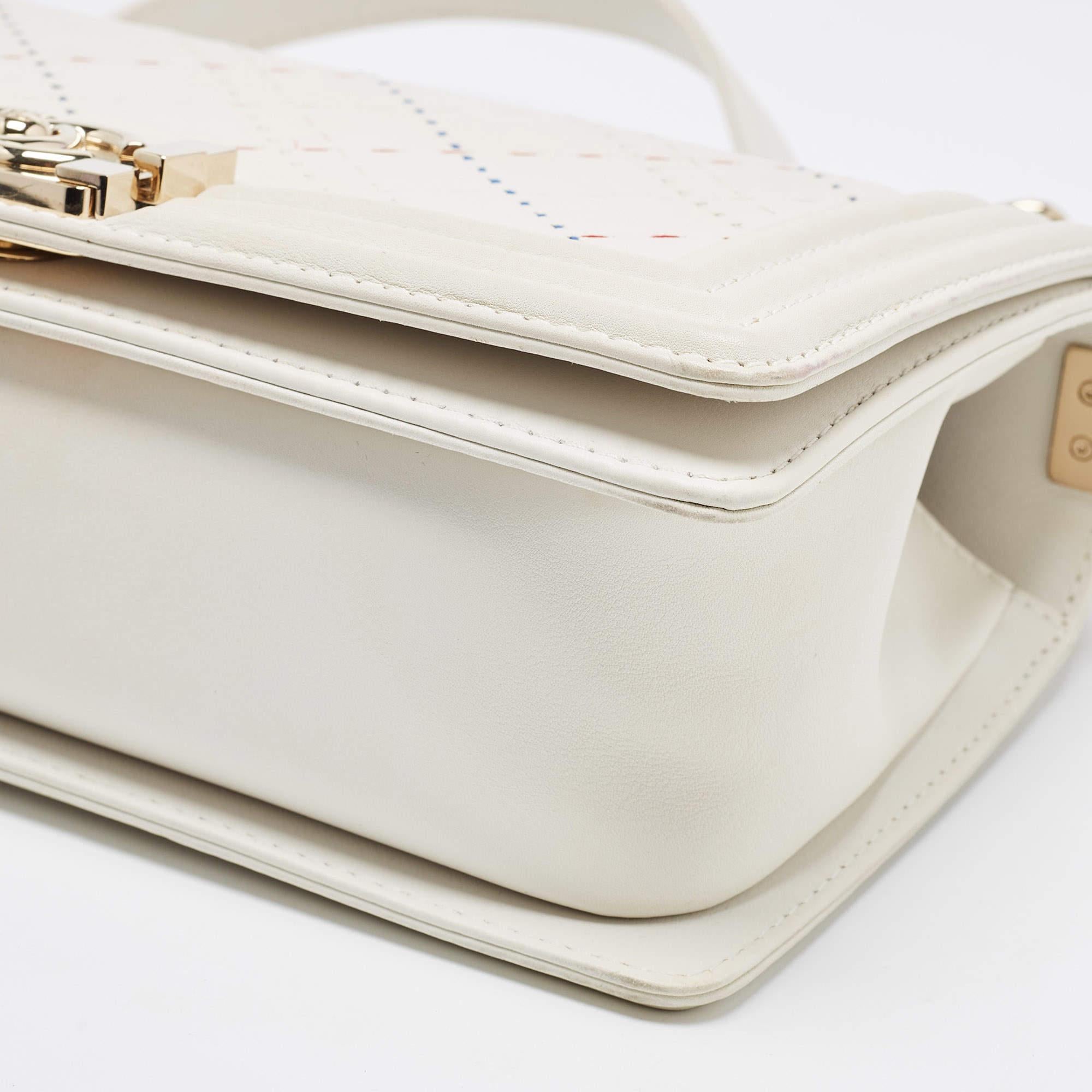 Chanel White Stitch Quilted Leather Medium Boy Flap Bag 2