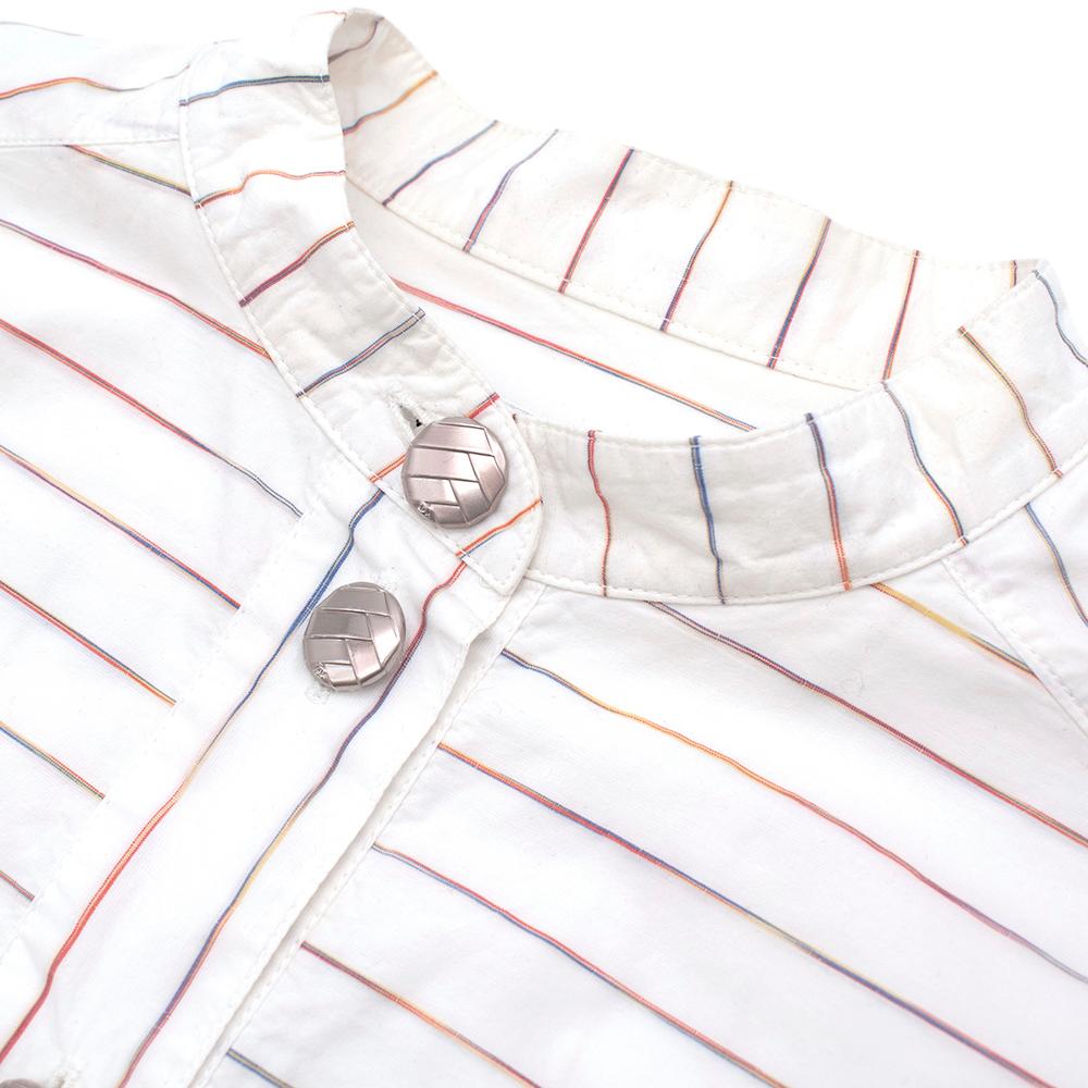 Chanel White Striped Collarless Shirt - Size US 0-2 For Sale 1