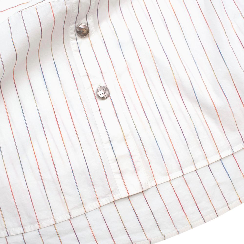 Chanel White Striped Collarless Shirt - Size US 0-2 For Sale 3