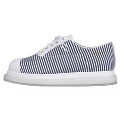 Chanel White Striped Leather & Textile Sneakers - Size 38