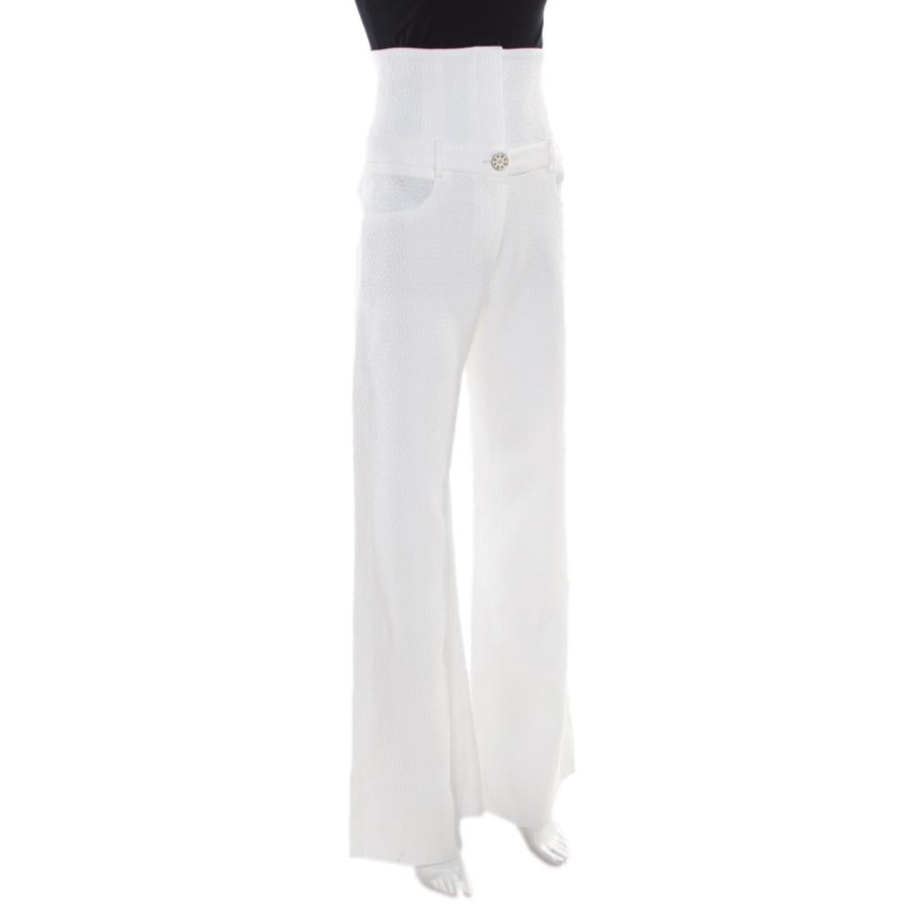 white high waisted wide leg trousers