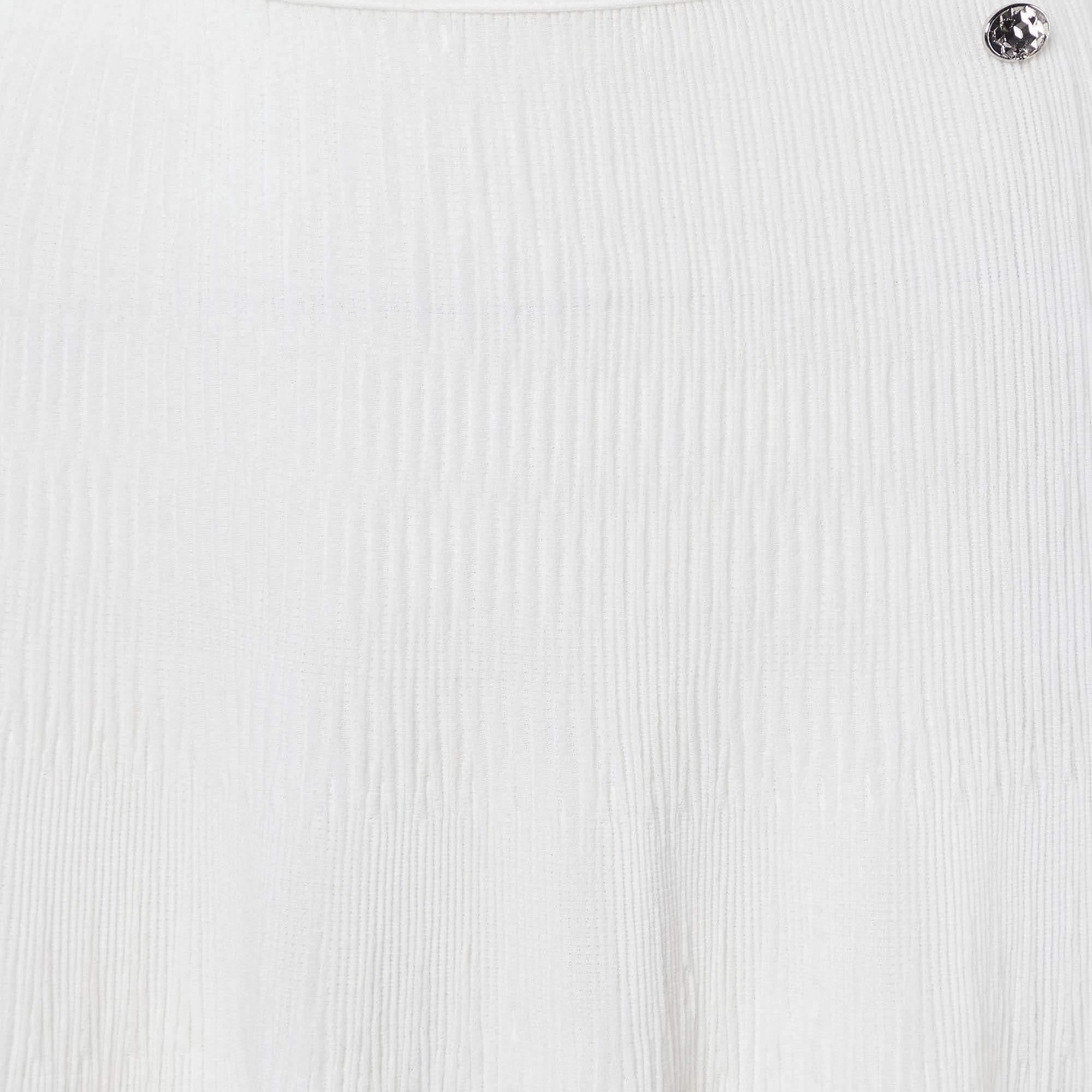 Women's Chanel White Textured Knit Midi Skirt M