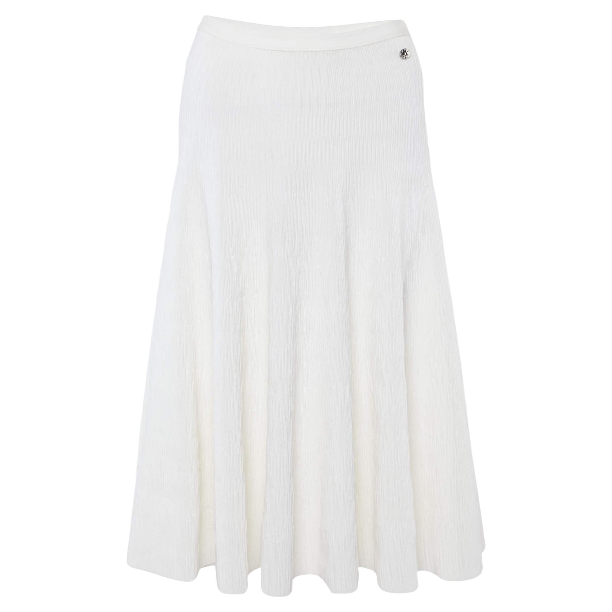 Chanel White Textured Knit Midi Skirt M