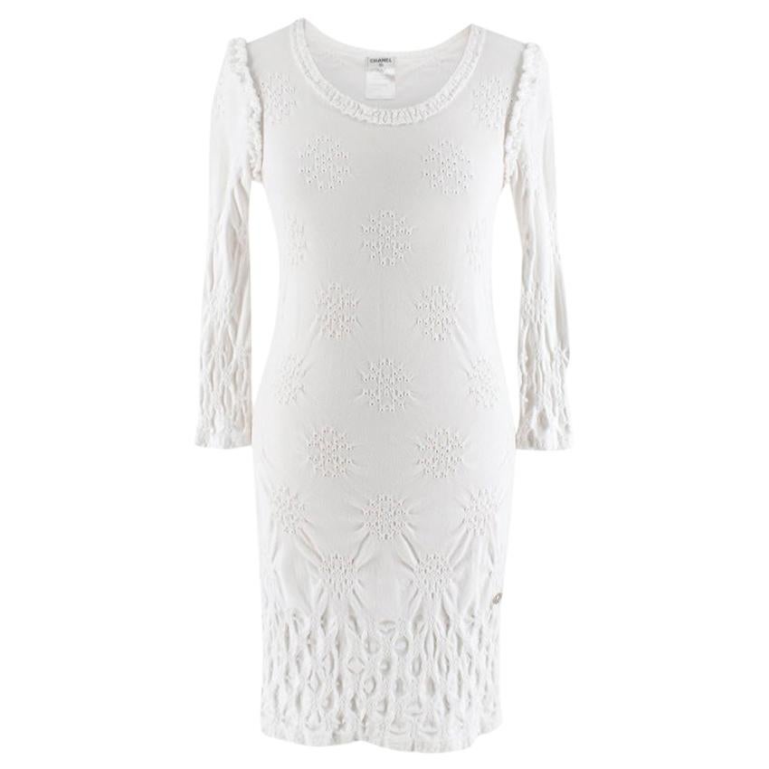  Chanel White Textured Long Sleeve Mini Dress - Size US 0 For Sale
