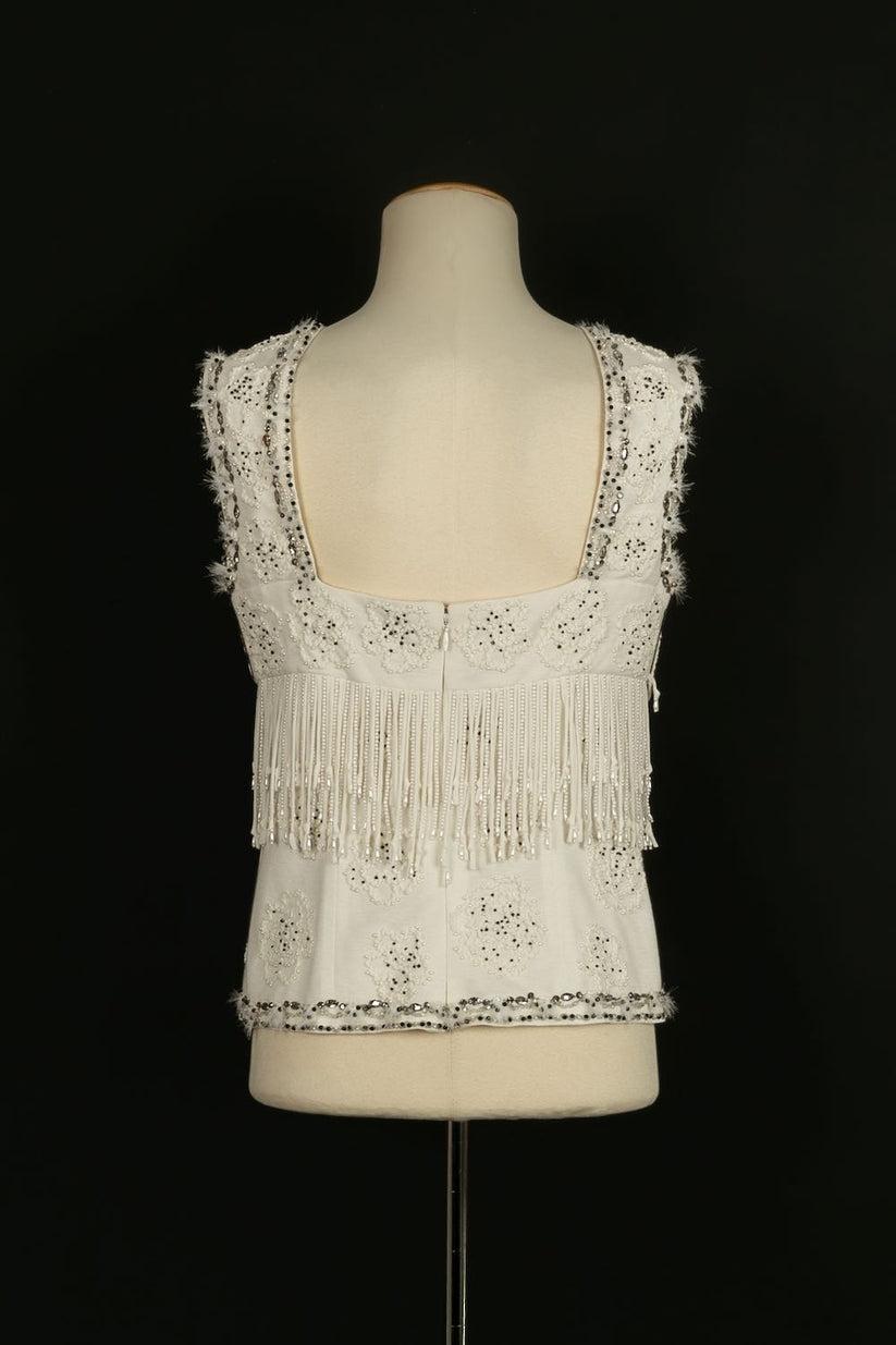Chanel White Top Embroidered with Beads, Sequins & Silk Lining, Spring 2009 In Excellent Condition In SAINT-OUEN-SUR-SEINE, FR