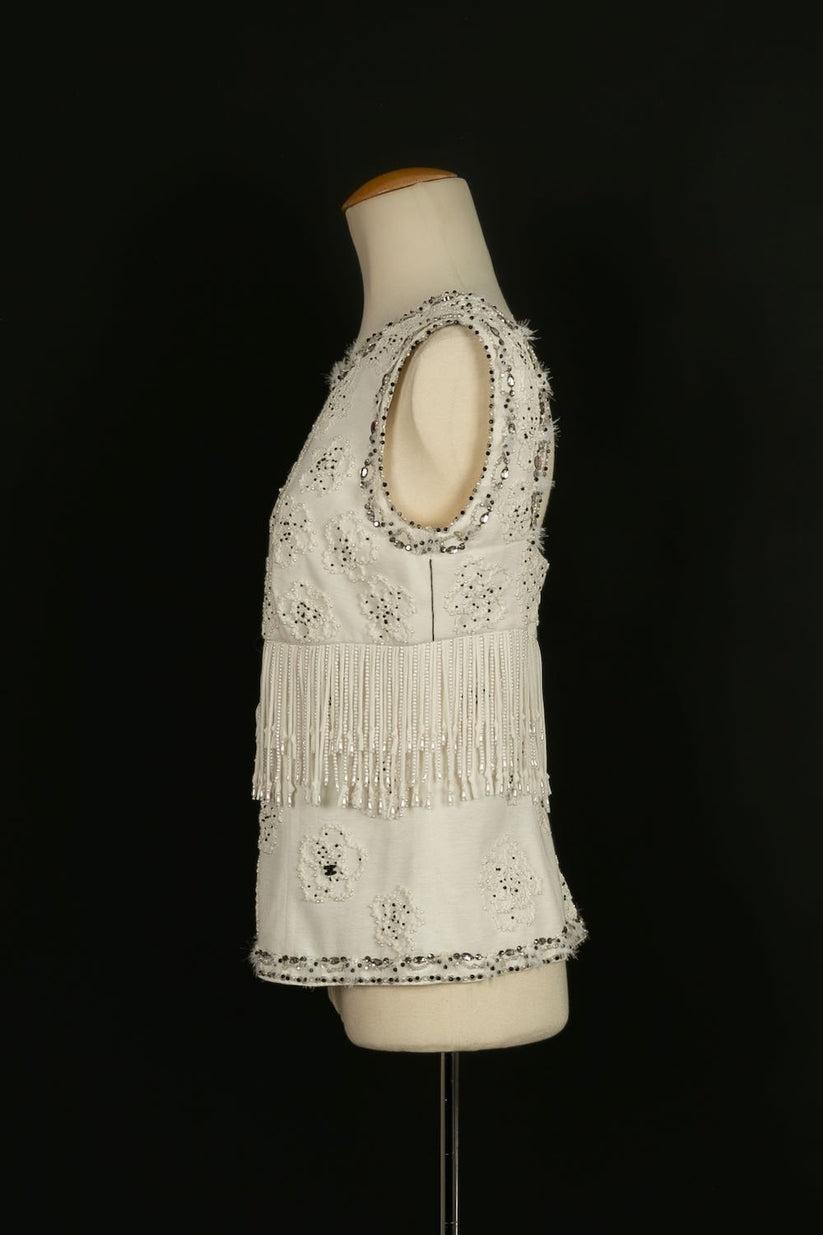 Women's Chanel White Top Embroidered with Beads, Sequins & Silk Lining, Spring 2009