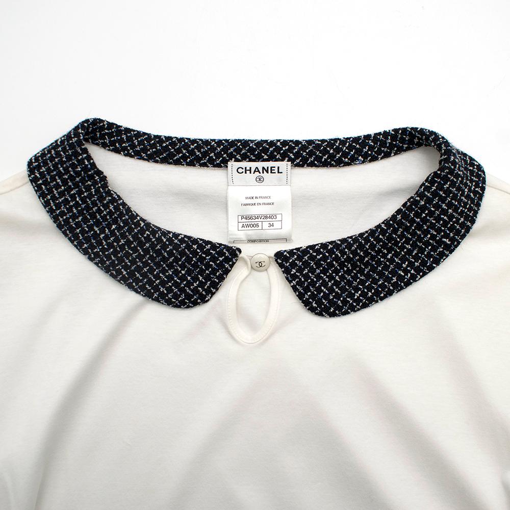 Chanel White Top with Tweed Collar UK 6 FR 34 In Excellent Condition In London, GB