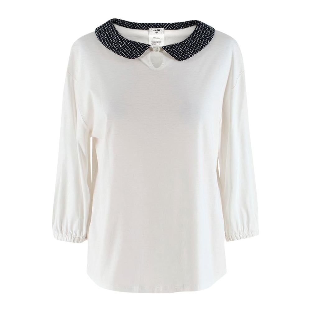 Chanel White Top with Tweed Collar UK 6 FR 34