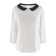 Chanel White Top with Tweed Collar UK 6 FR 34