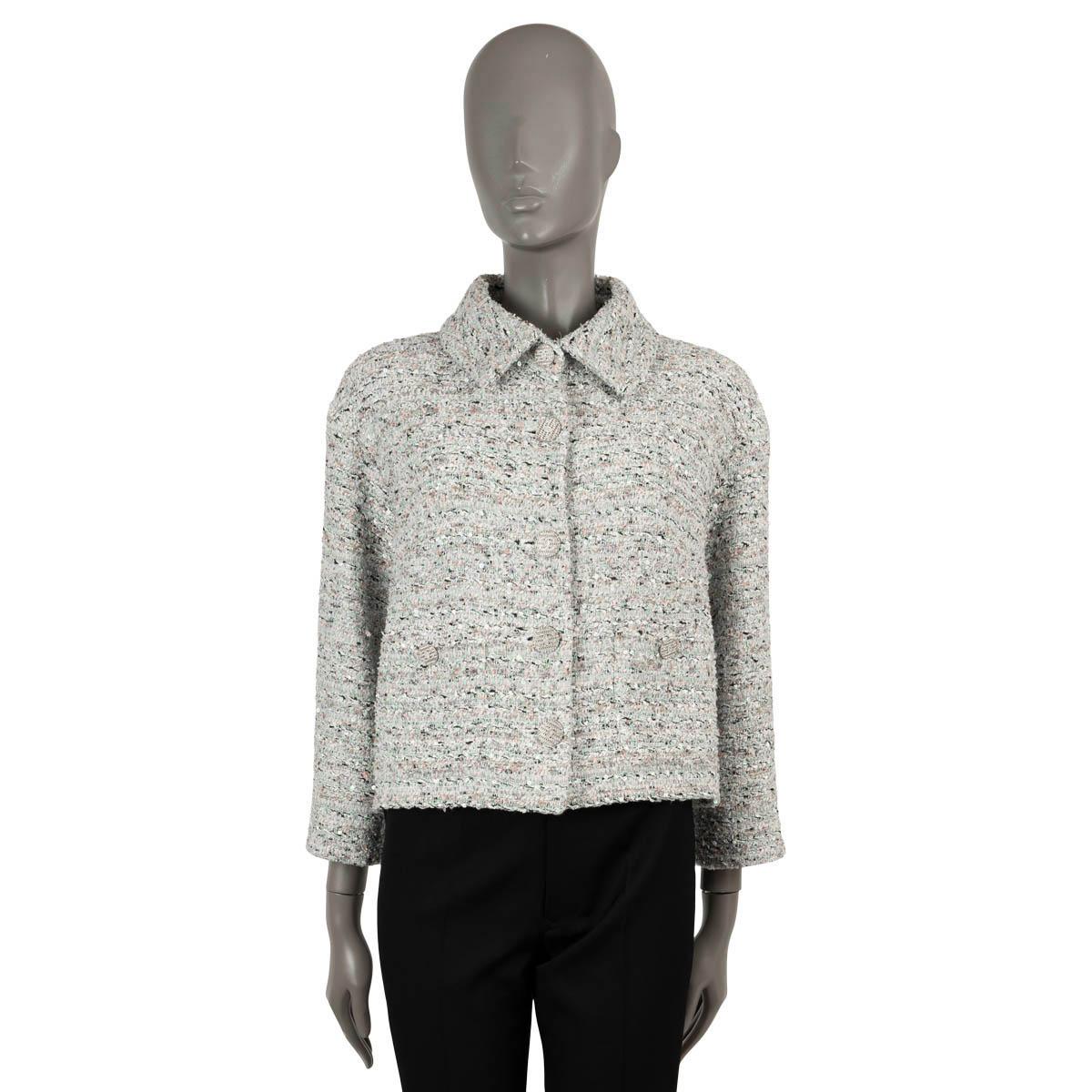 CHANEL white & turquoise 2019 19C LA PAUSA SEQUIN TWEED Jacket L For Sale