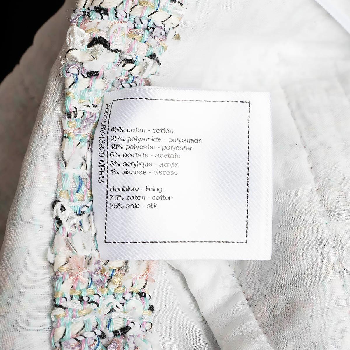 CHANEL white & turquoise cotton 2019 19C LA PAUSA SEQUIN TWEED MINI Skirt 42 L For Sale 4