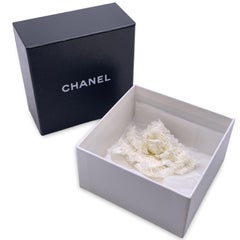 Chanel White Tweed Camelia Flower Camellia Pin Brooch with Box