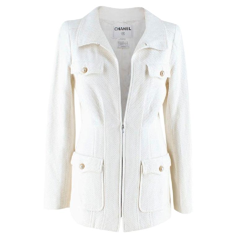 Chanel White Tweed Classic Jacket - Size US 4 at 1stDibs