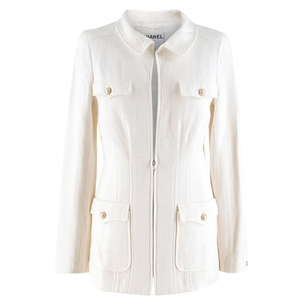 Chanel White Tweed Classic Jacket US 4 For Sale