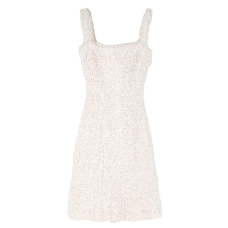 Chanel White Tweed Sleeveless Dress SIZE 42 For Sale at 1stdibs