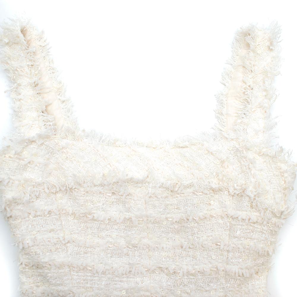 Gray Chanel White Tweed Sleeveless Dress - Size US 6