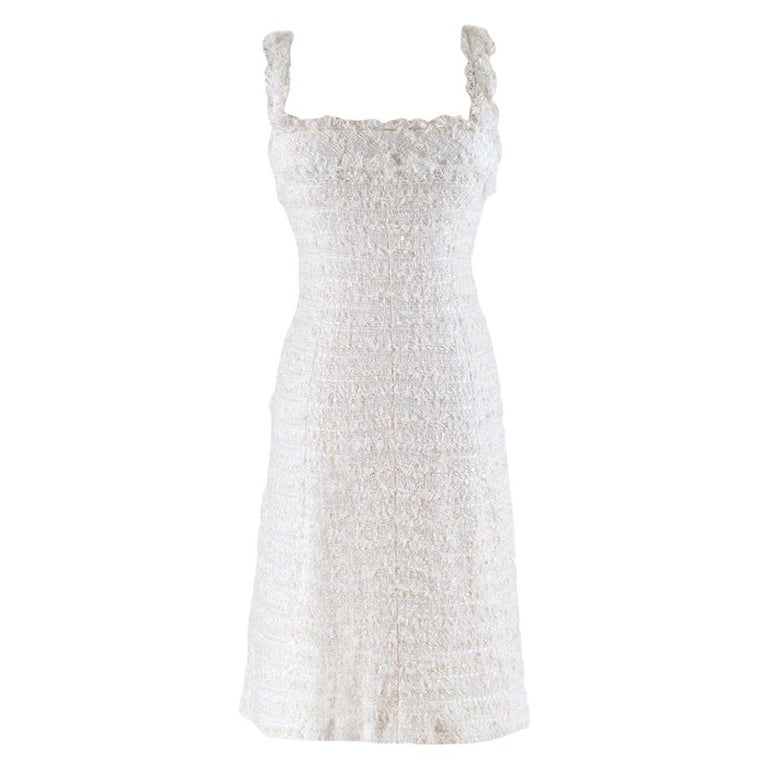 Chanel White Tweed Sleeveless Dress - Size US 6