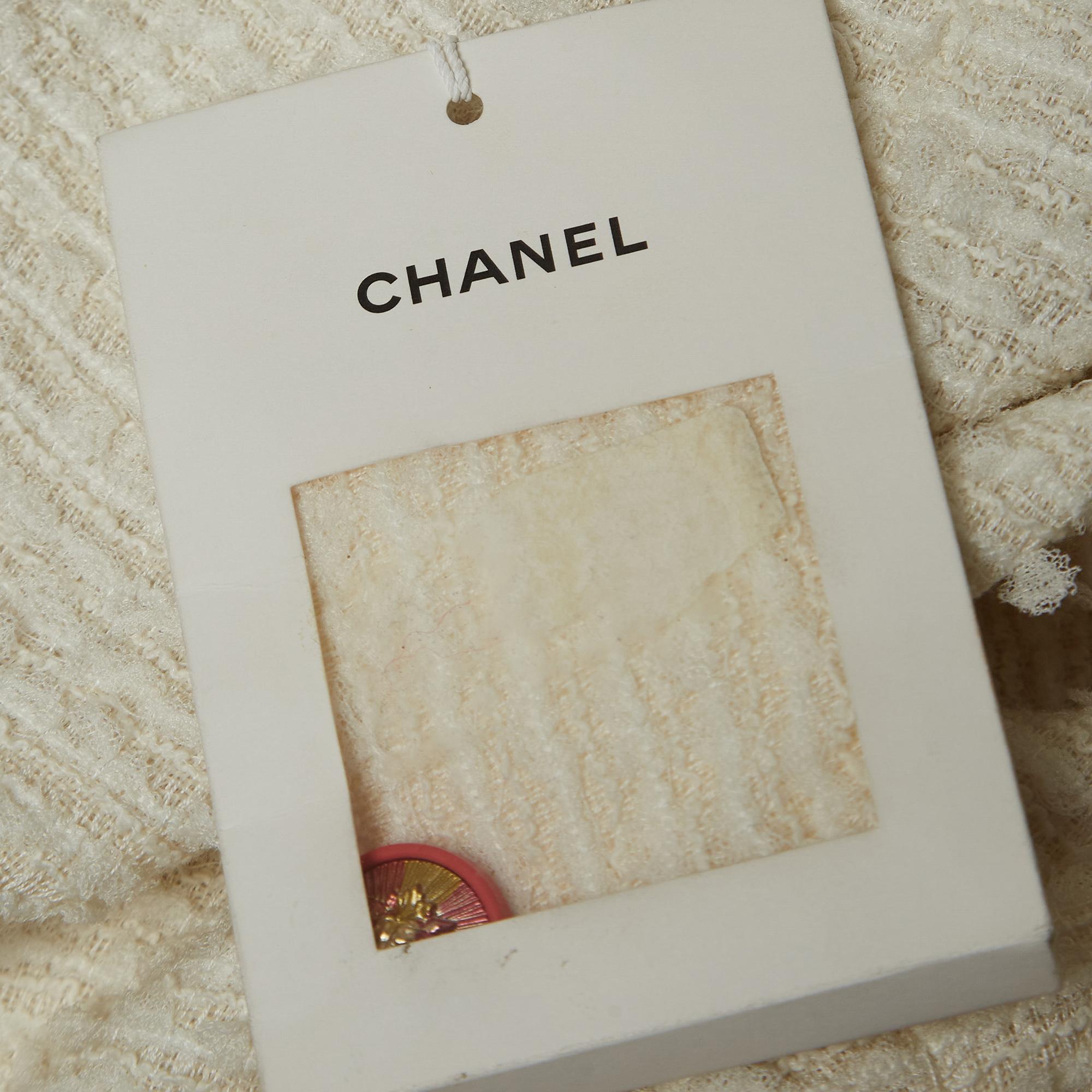 Women's Chanel White Tweed Sleeveless Knee-Length Dress L
