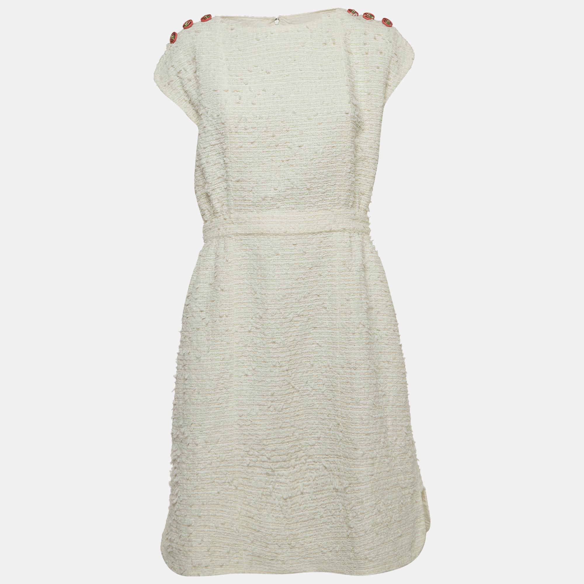 Chanel White Tweed Sleeveless Knee-Length Dress L 2