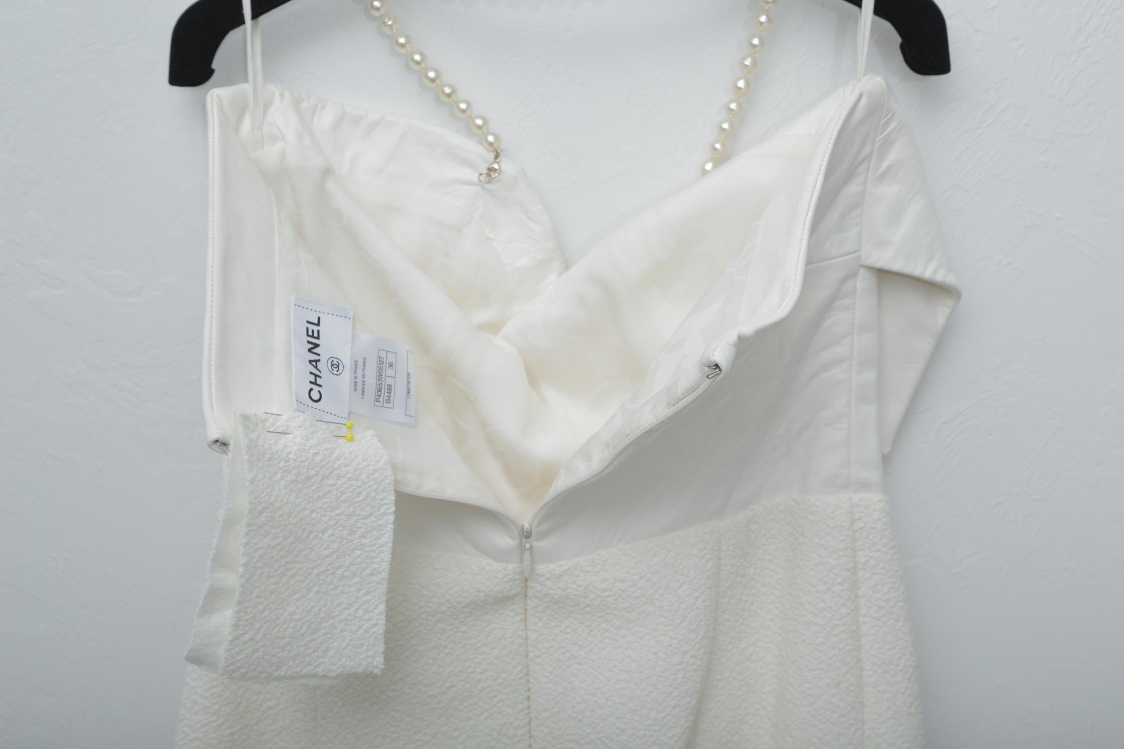 Superb Chanel White Tweet Dress with Pearls with Matching Crop Jacket  2