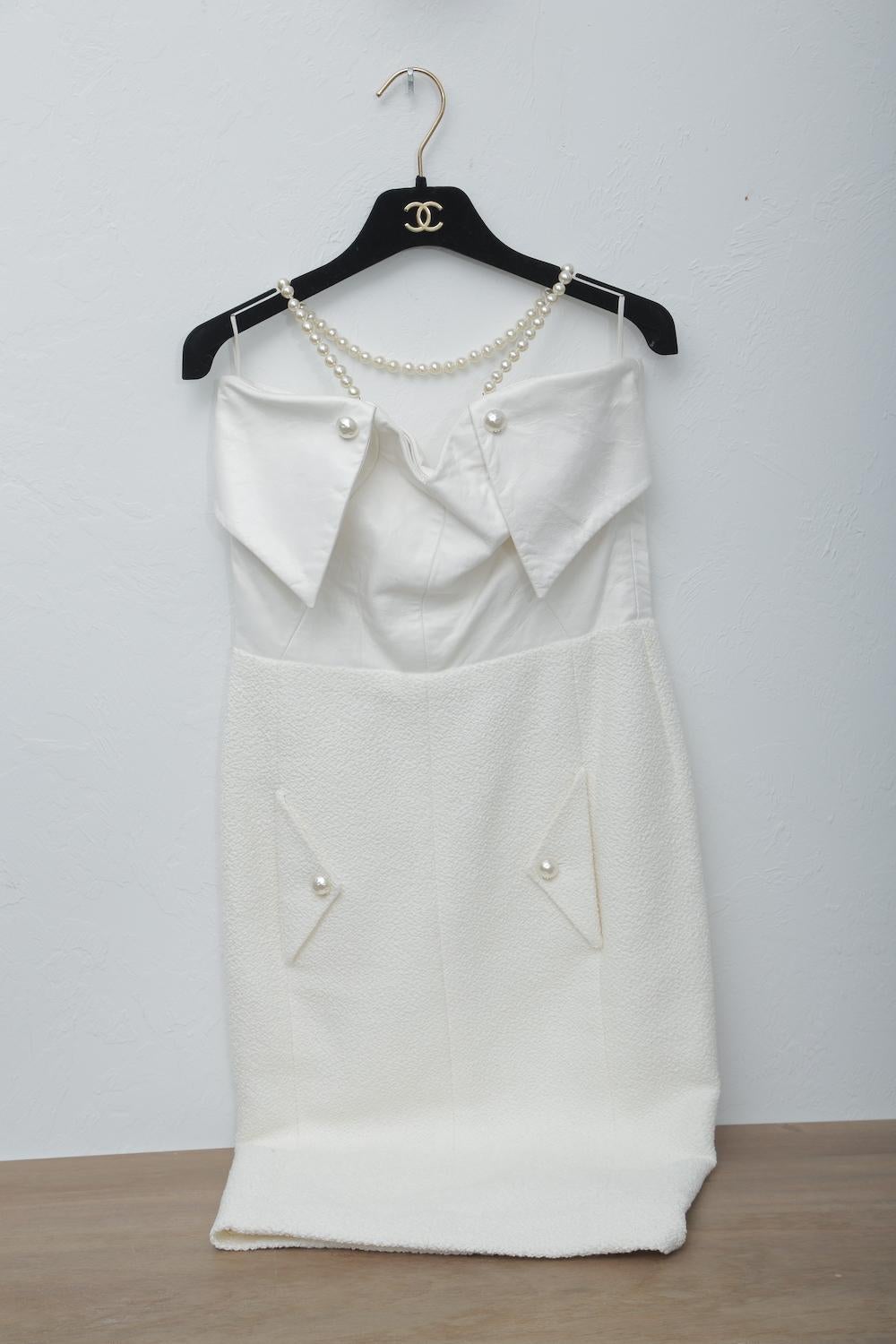 Women's Superb Chanel White Tweet Dress with Pearls with Matching Crop Jacket 