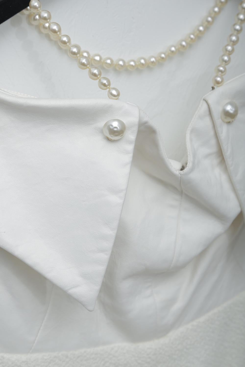 Superb Chanel White Tweet Dress with Pearls with Matching Crop Jacket  1