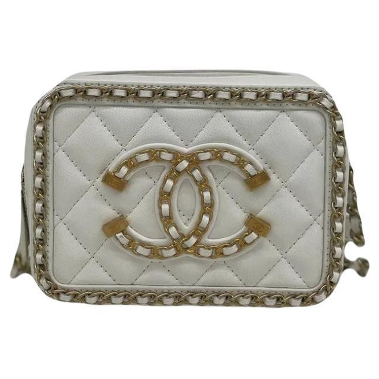 chanel white vanity case bag
