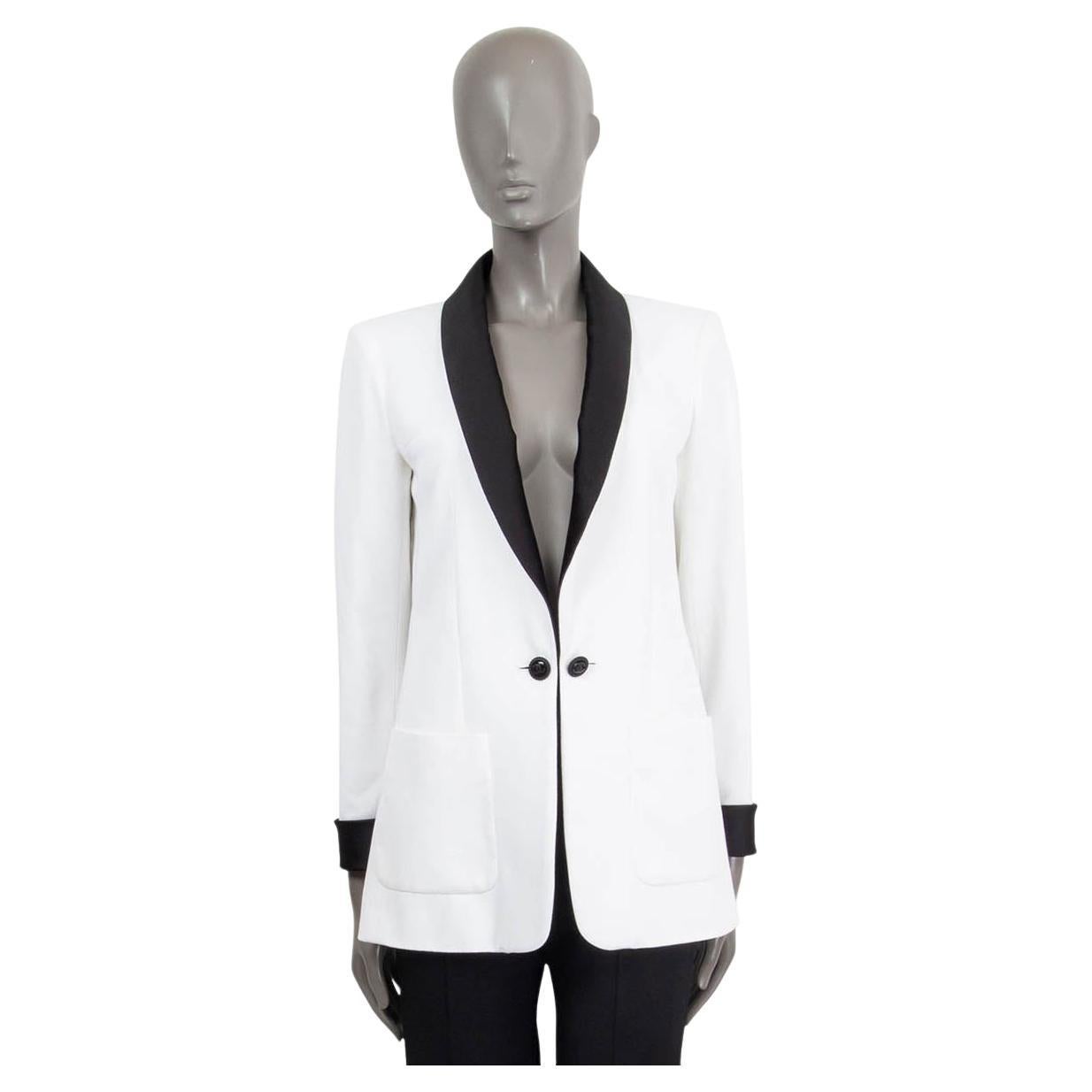 CHANEL white viscose 2018 18P CREPE TUXEDO Blazer Jacket 36 XS For Sale