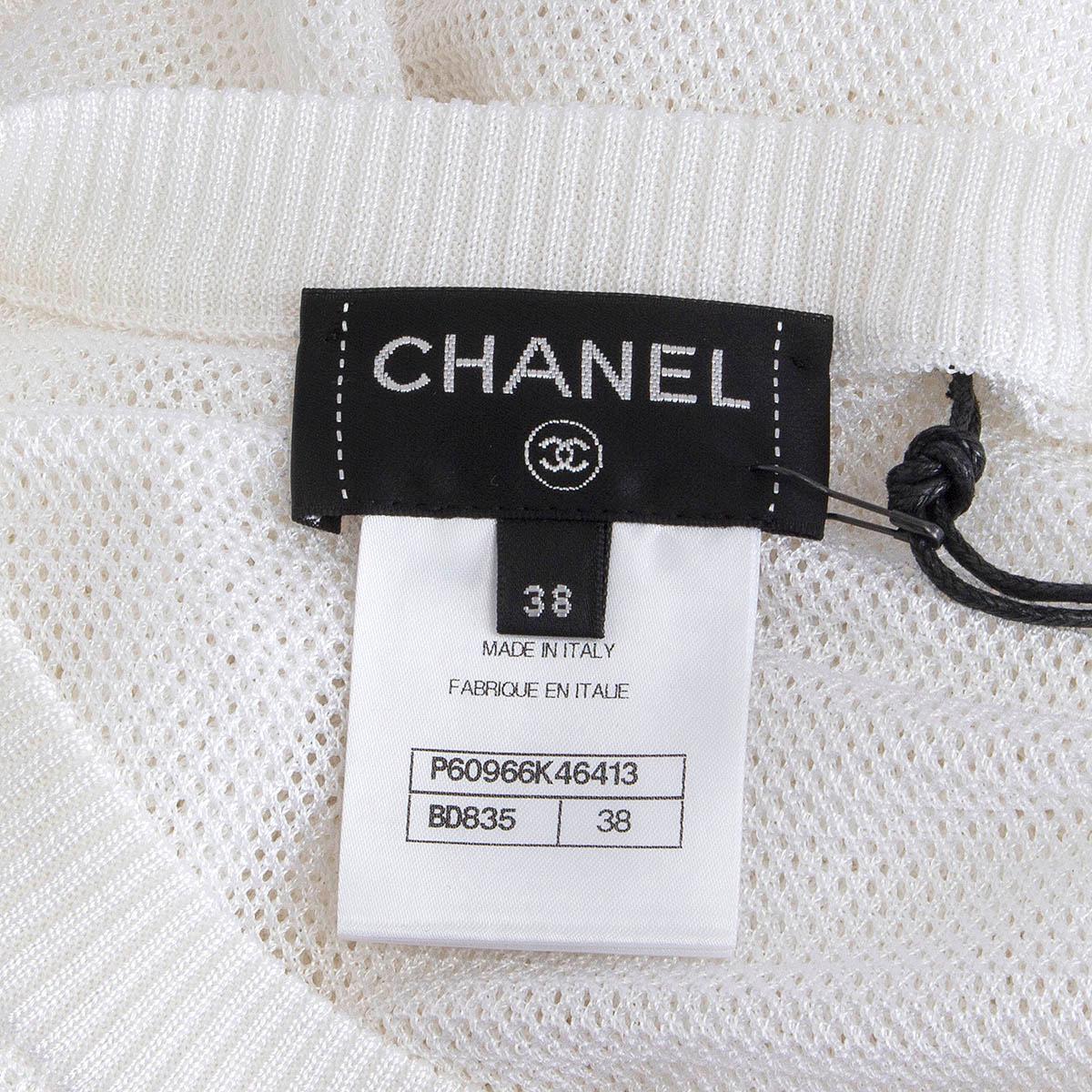 Women's CHANEL white viscose 2019 19P MESH SEQUIN CC Sweater 38 S For Sale