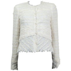 CHANEL white viscose SEQUIN EMBELLISHED Tweed Blazer Jacket 38 S