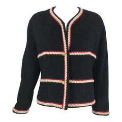 Chanel White & Wine Braid Trim Black Boucle Jacket 42