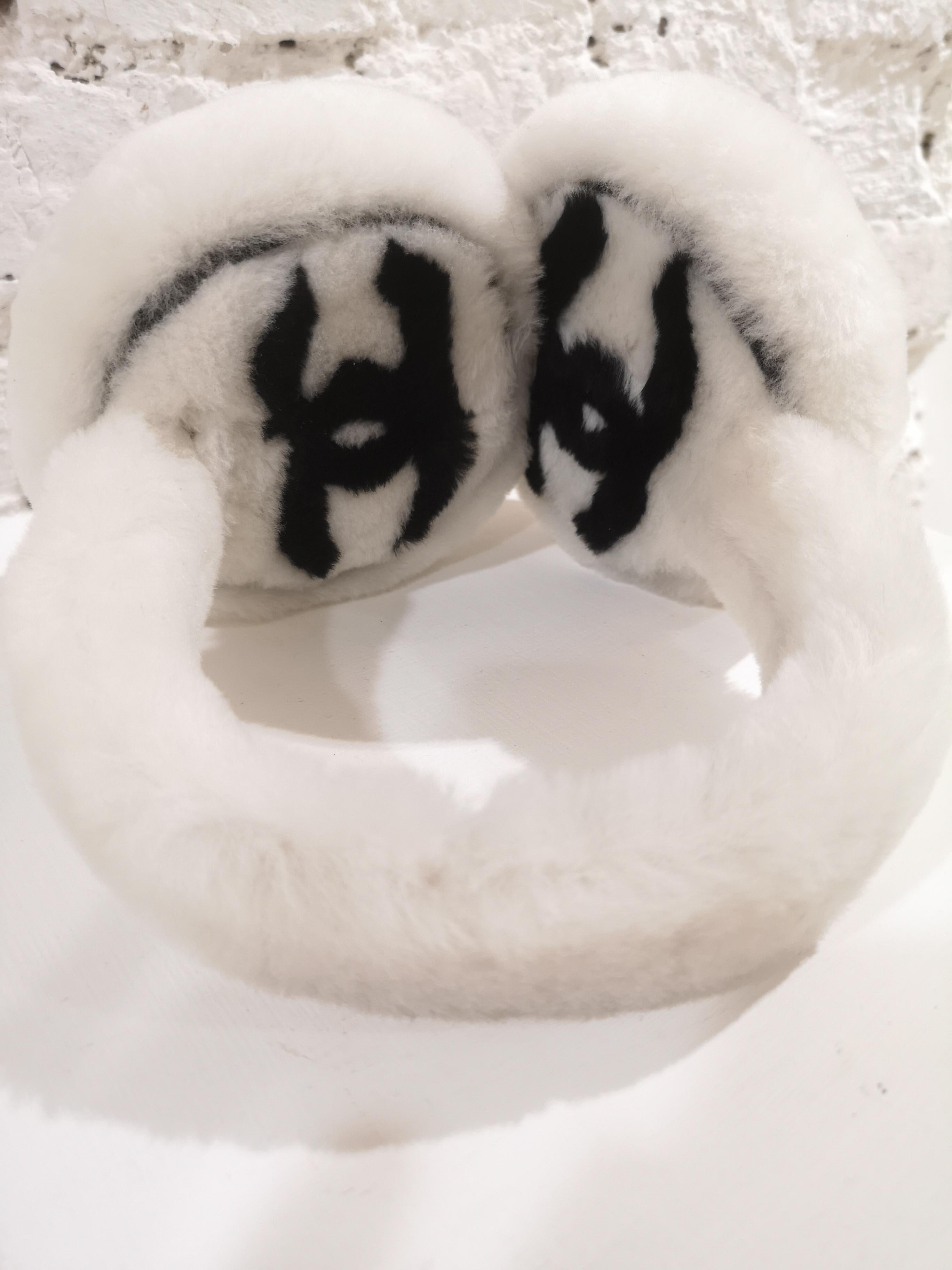 Chanel White with black CC logo earmuffs  4