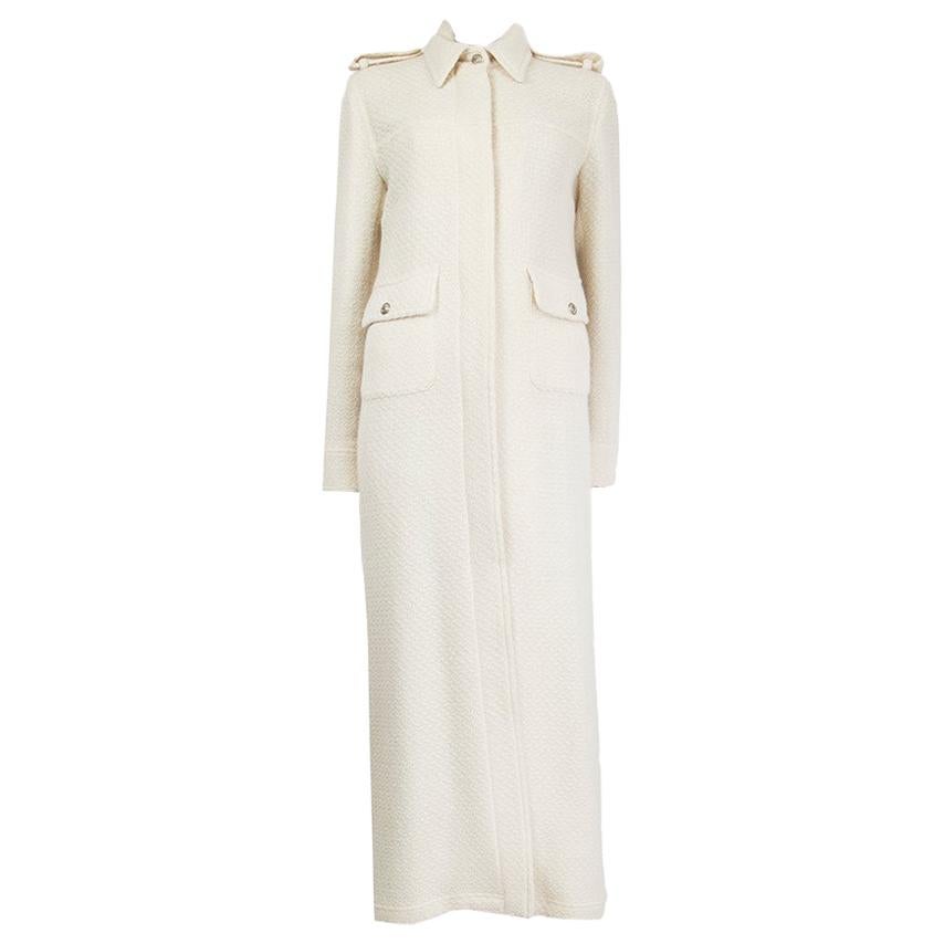 CHANEL white wool & angora FULL LENGTH KNIT Coat Jacket 40 M