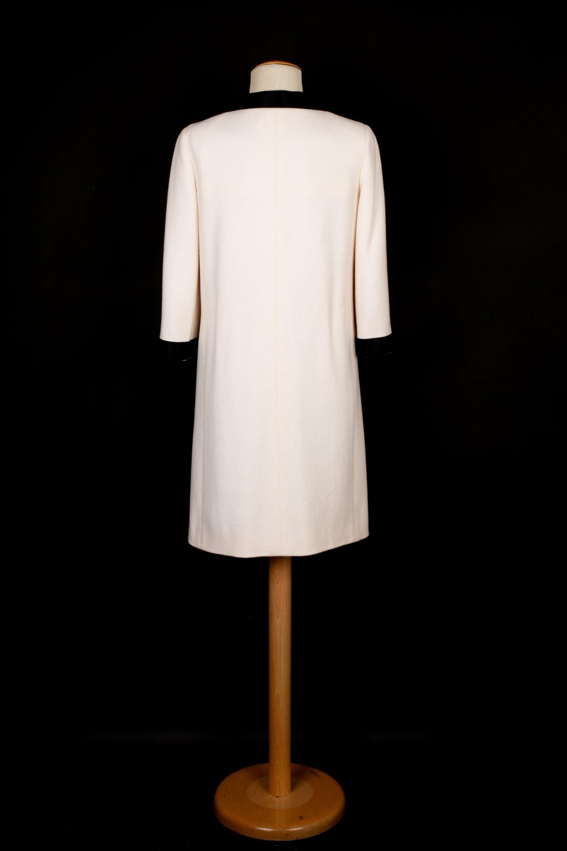 Beige Chanel White Wool Coat Edged with Black Satin, 2005