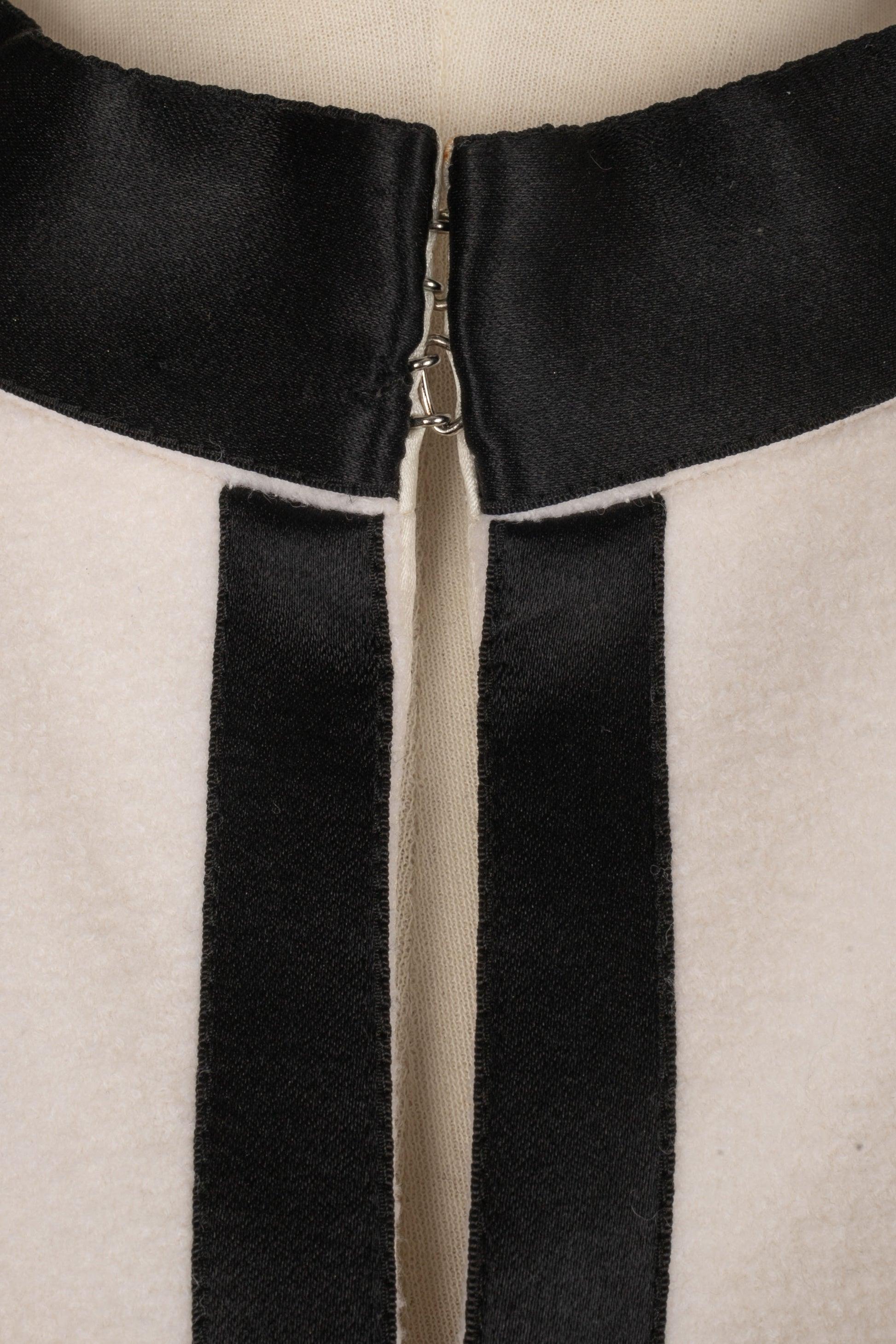 Chanel White Wool Coat Edged with Black Satin, 2005 1
