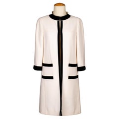 Chanel White Wool Coat Edged with Black Satin, 2005