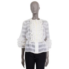 CHANEL white wool & silk 2019 SHEER RUFFLED Blouse Shirt 38 S