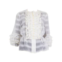 CHANEL white wool & silk 2019 SHEER RUFFLED Blouse Shirt 38 S