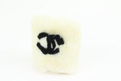 Chanel White x Black CC Rabbit Fur Wrist Band Bracelet s331ck41