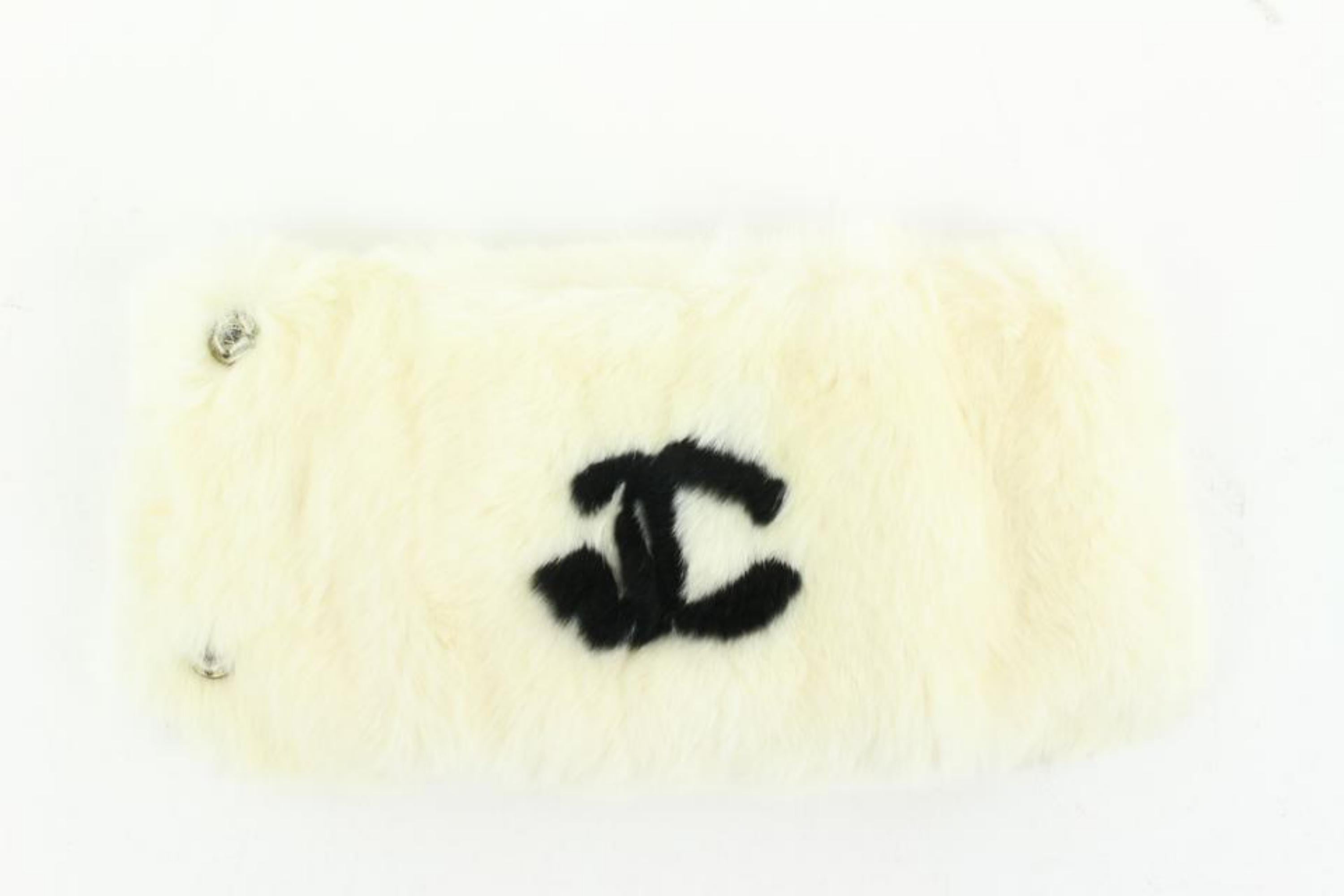 Women's Chanel White x Black CC Rabbit Fur Wrist Band Bracelet s331ck41 For Sale