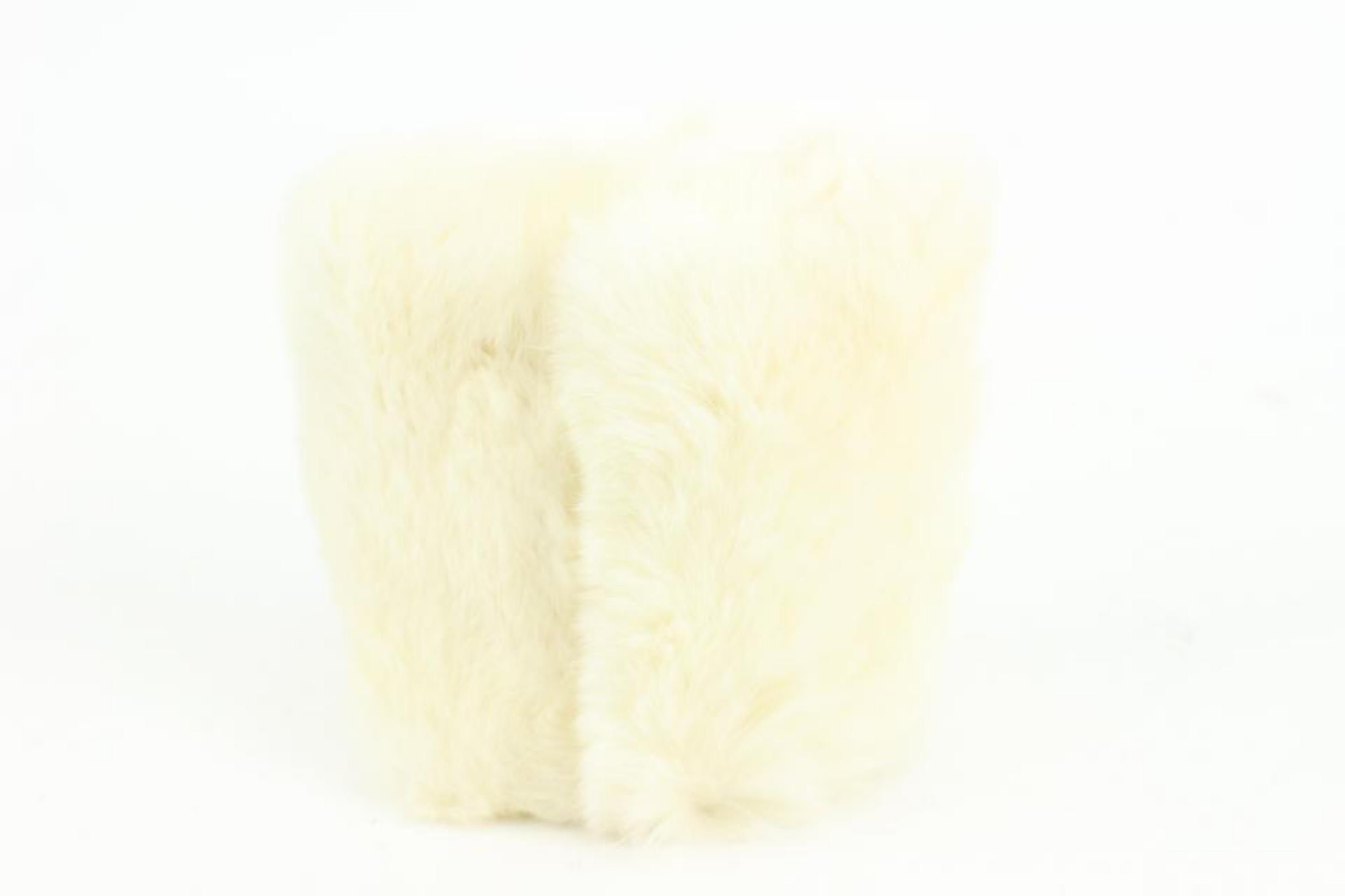 Chanel White x Black CC Rabbit Fur Wrist Band Bracelet s331ck41 For Sale 1