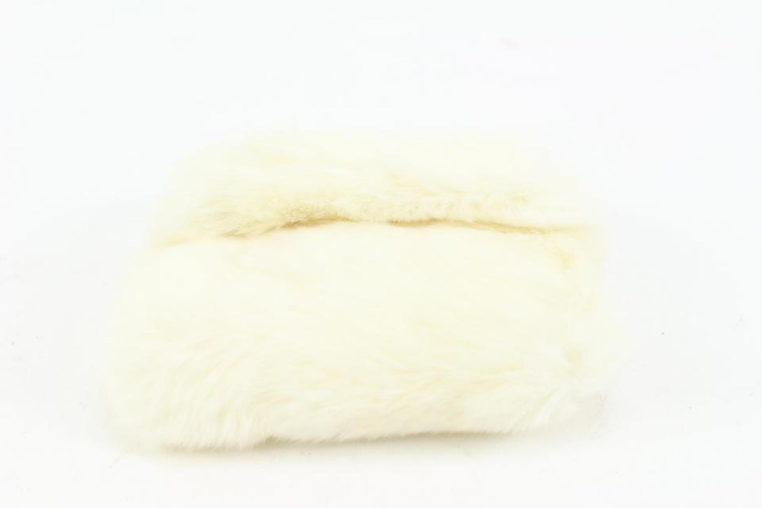 Chanel White x Black CC Rabbit Fur Wrist Band Bracelet s331ck41 For Sale 2