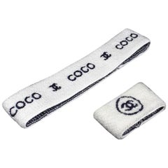Chanel White X Black (Ultra Rare) Cc Logo Headband and Wristband 228339