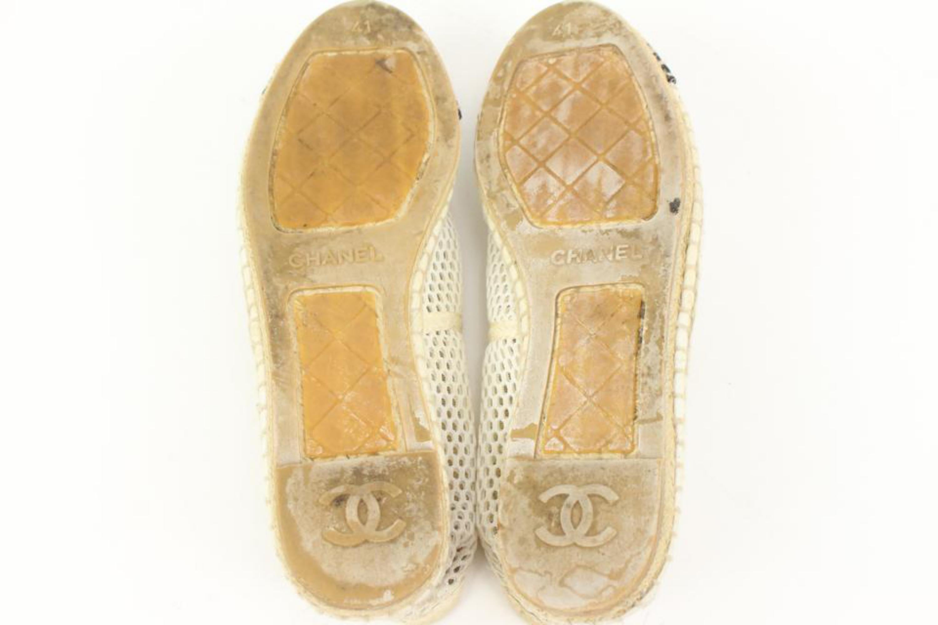 Chanel White x Black Woven Mesh CC Cap Toe Espadrilles 18ck34s 5