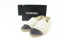 Chanel White x Black Woven Mesh CC Cap Toe Espadrilles 18ck34s