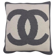 Chanel White X Gray Cc Logo Woven Pillows 229775
