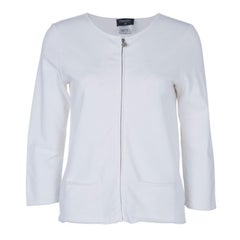 Chanel White Zip Front Knit Jacket M