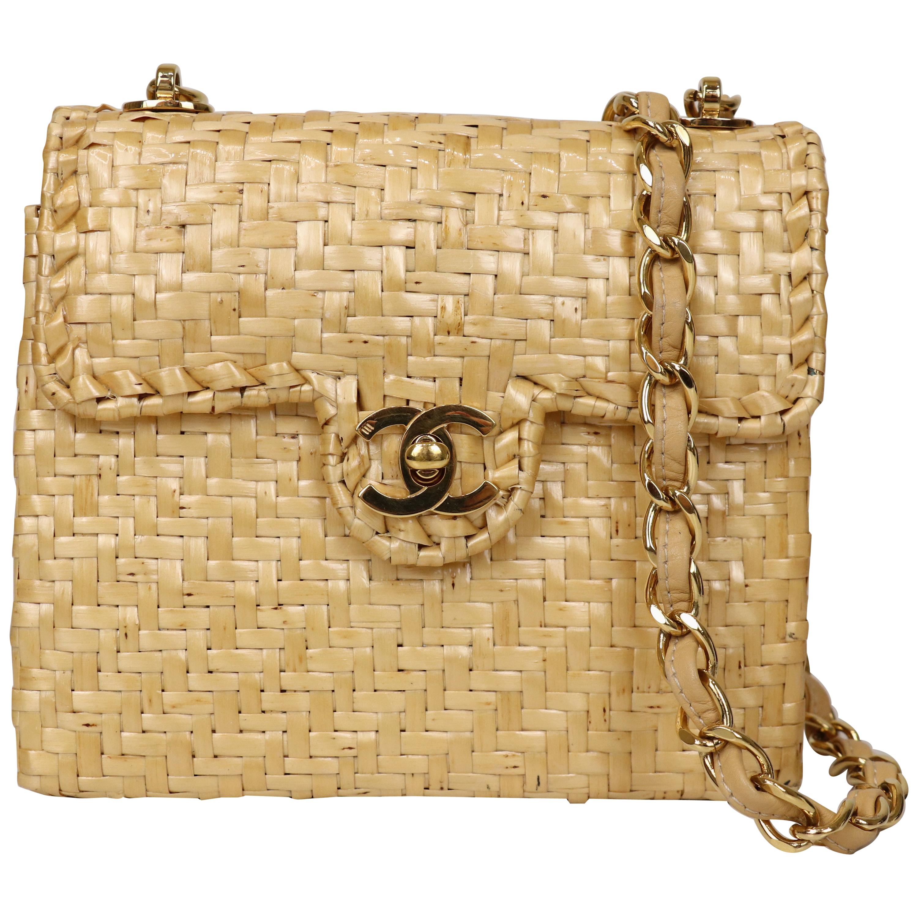 CHANEL, WICKER RATTAN WITH GOLD-TONE METAL CLASSIC SHOULDER BAG, Chanel:  Handbags and Accessories, 2020