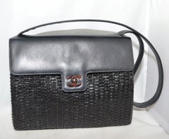 Chanel Wicker Shoulder Bag with Brown Lucite Plastic CC Turnlock RARE